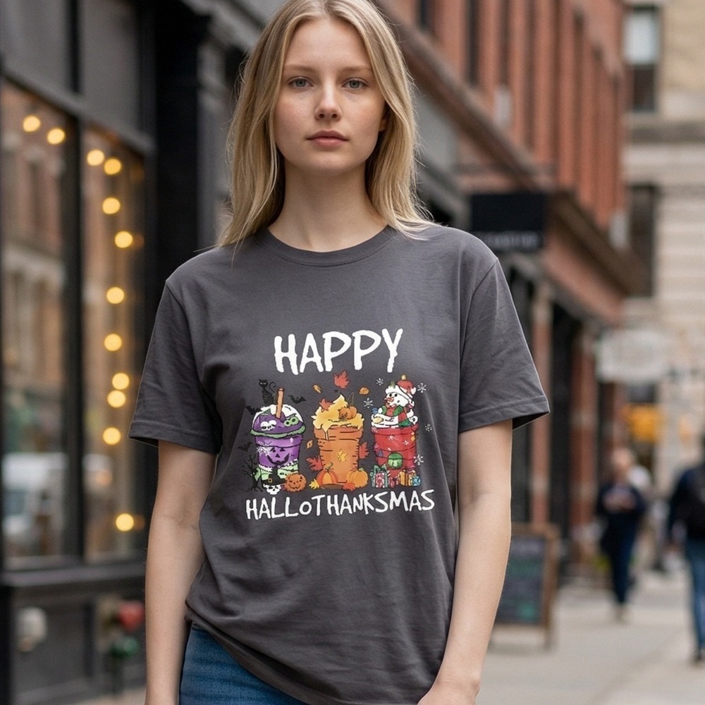 🎃 Happy HalloThanksMas Ladies Fall Holiday T-shirt (Size Large) NWT!